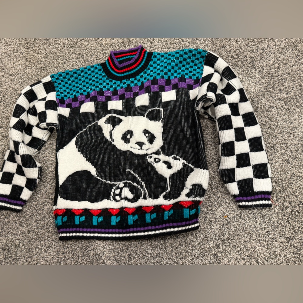 Vintage Panda Geometric Sweater - made in USA